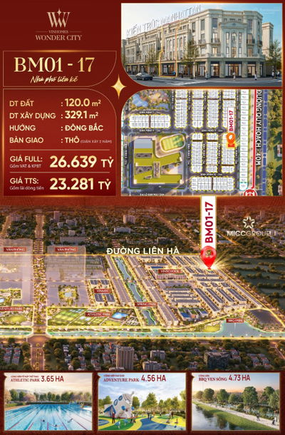 23 tỷ sở hữu ngay căn liền kề 120m2 (giãn xây) tại Vinhomes Đan Phượng