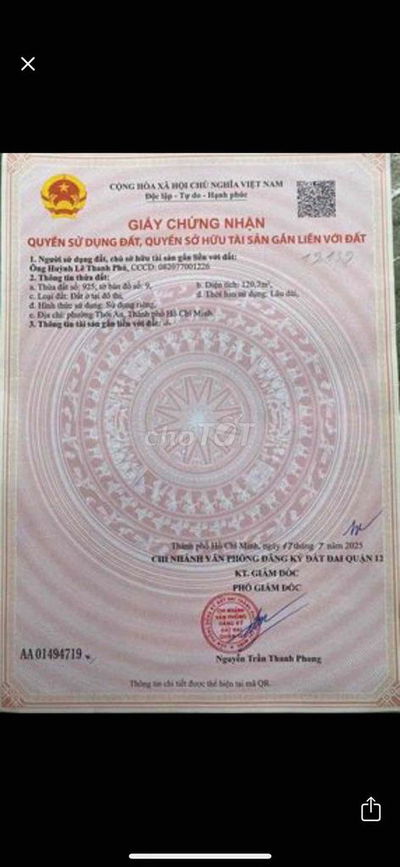 CẦN TIỀN BÁN NHANH LÔ ĐẤT CHO CON ĐI DU HỌC * CHÍNH CHỦ