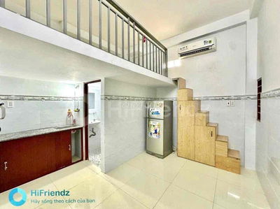 PHÒNG TRỌ FUll NỘI THẤT CẦU THANG KẾT HỢP TỦ ĐỒ CÓ CỬA XỔ TRÊN GÁC