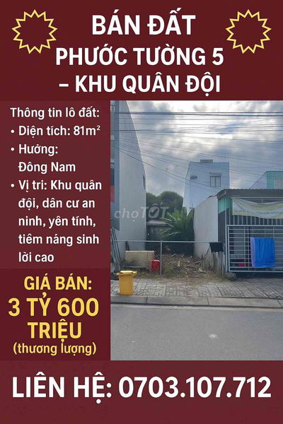 Chính chủ cần ván đất khu quân đội ( phước tường 5 )