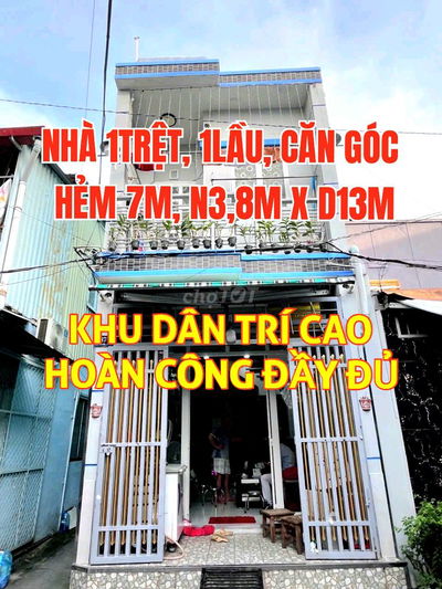 Nhà căn góc 1trệt, 1 lầu, Phạm Thế Hiển P5, Q8. Hẻm 7m, N3,8m x Dài13m