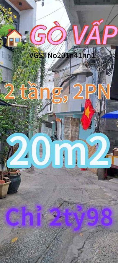 👍 Nhà Nguyễn Thái Sơn, GV, 20m2, 2 tầng, không LG, QH, chỉ 2tỷ98