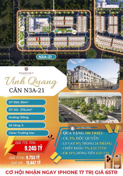 5 TẦNG x 90M2 MẶT TRƯỜNG HỌC. GIÁ 9,2 TỶ VIP NHẤT PHÂN KHU VINH QUANG. LH 0969 149 ***