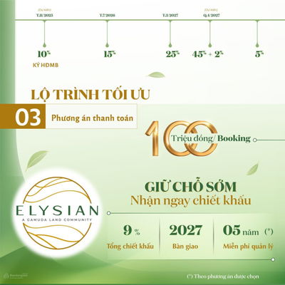 Booking Elysian By Gamuda Land ngay bây giờ để nhận CK lên đến 9%,chọn căn ưu tiên, LH ngay PKD CDT