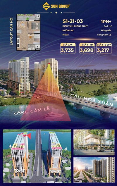CĂN HỘ ĐÀ NẴNG - 3,2 TỶ - MẶT TIỀN  SÔNG - VIEW PHÁO HOA 2PN