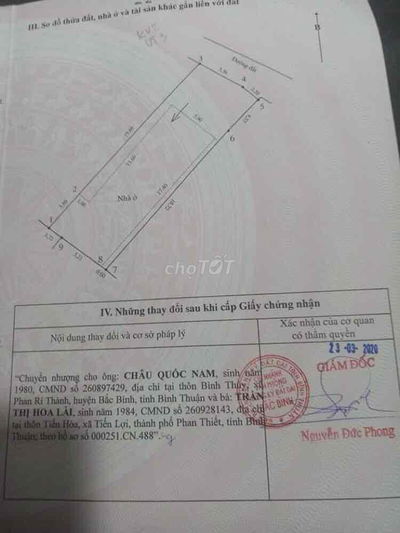 Bán nhà đất cấp 4 - thôn Bình Thuỷ, xã Phan Rí Thành, huyện Bắc Bình,