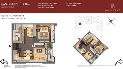 Bán nhanh căn 1,5 ngủ duy nhất tầng cao toà Rose Residence - dự án Hoàng Huy Commerce