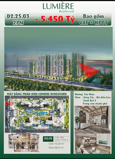 SIÊU HOT CĂN 2PN LUMIÈRE VIEW SÔNG TẮC, HỒ ĐIỀU HÒA GIÁ CĐT 5TY450