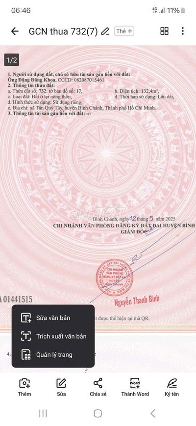 Đất thổ cư hẻm xe hơi vào được, đường T11, Tân Quý Tây, Bình Chánh