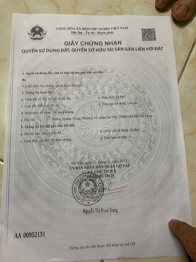 Nhà Quang Trung p10 gv dt 20m2 1 lầu sổ riêng