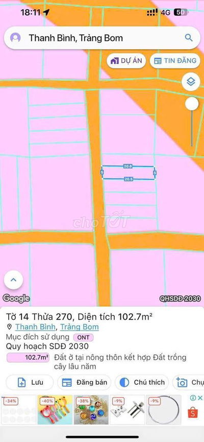 Lô đất đẹp 100m2 thổ cư 100%, Thanh Bình – Trảng Bom chỉ 550 triệu