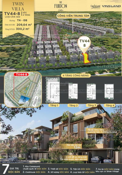Qũy căn Twin Villa - The Fullton- mặt tiền 12m- 3 mặt thoáng mát gần sông - giá rẻ nhất thị trường.