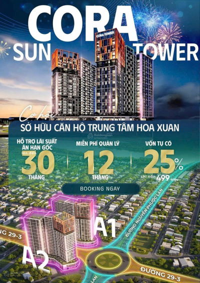 BOOKING TÒA A2 CORA TOWER 650TR CÓ TẦM VIEW PHÁO HOA,NHÌN SÔNG BIỂN.Chiết Khấu 18%, Vay 0% Lãi Suất