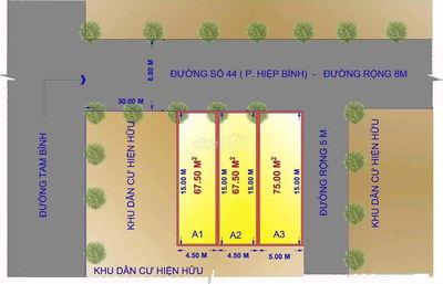 3 LÔ MT ĐƯỜNG LỚN NGÃ 3 TAM BÌNH HIỆP BÌNH 4.5X15 5X15M ĐƯỜNG 8M KD