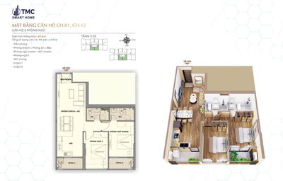 CĂN HỘ 2PN GIÁ THẤP NHẤT DỰ ÁN TMC SMART HOME TÂY HỒ