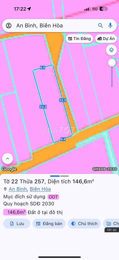 BÁN LÔ ĐẤT 6.4 x 22m FULL THỔ CƯ 1 SẸC HÀN THUYÊN