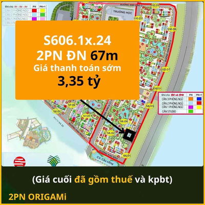 Bán 2PN 67m Origami toà S6 hướng Đông Nam