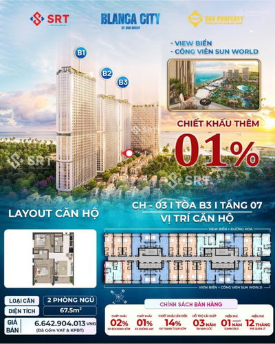 Căn hộ nghỉ dưỡng Sun Blanca City Vũng Tàu View biển, view công viên SunWorld