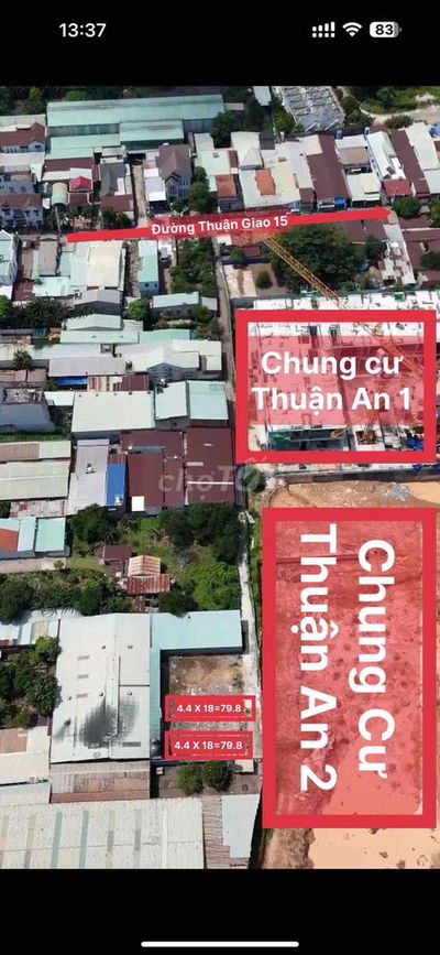 Đất Thuận Giao Dưới Chân Chung Cư Đang Xây Dựng 79.8m2 thổ cư 95%