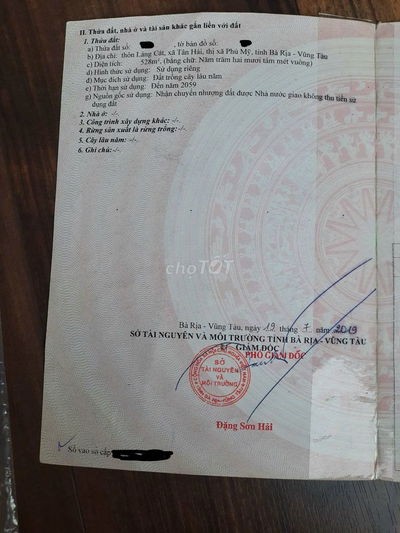 bán gấp lô đất 528m2 Tân Hải, TP.Phú Mỹ, Bà Rịa Vũng Tàu giá rẻ 2.8 tỷ