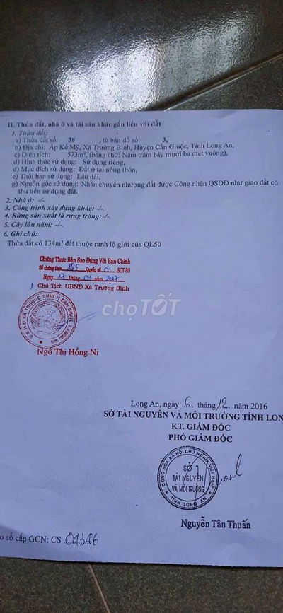 Bán đất mặt tiền Quốc lộ 50