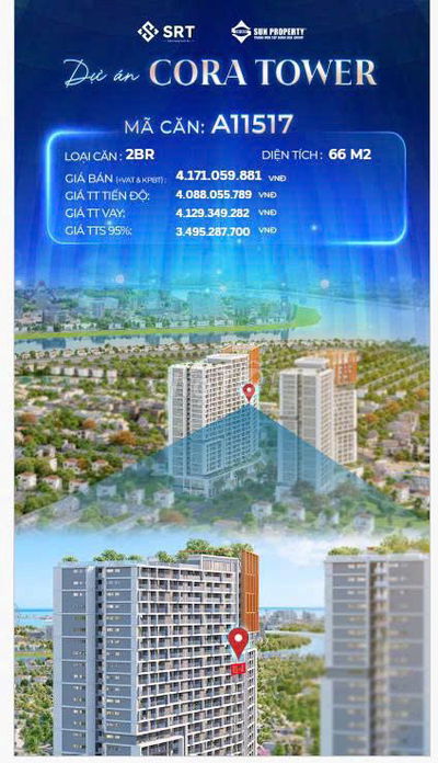 Căn Hộ 2 Phòng Ngủ A1.15.17, Diện Tích 66m2, Dự Án Cora Tower