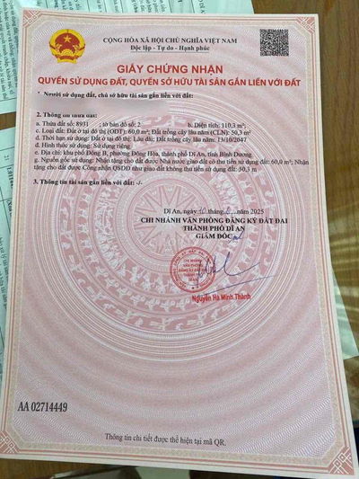 Đất đẹp Đông Hoà , Dĩ An 3tỷ8 dt 110,3m