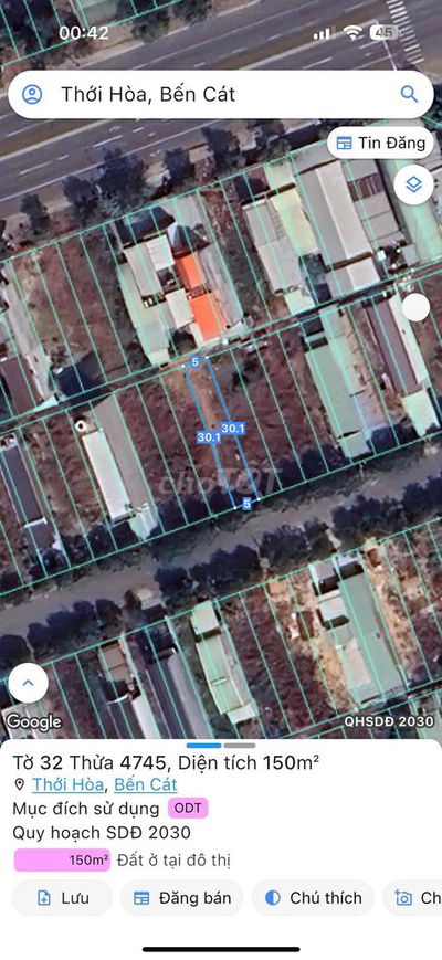 Chính chủ cần bán đất 150m2 thổ cư đường N12 MP4 thới hoà , bến cát