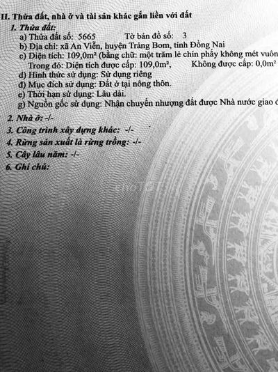 109 m2 đất thổ cư đường Trần Vĩnh Lộc, An viễn, Trảng bom, Đồng nai