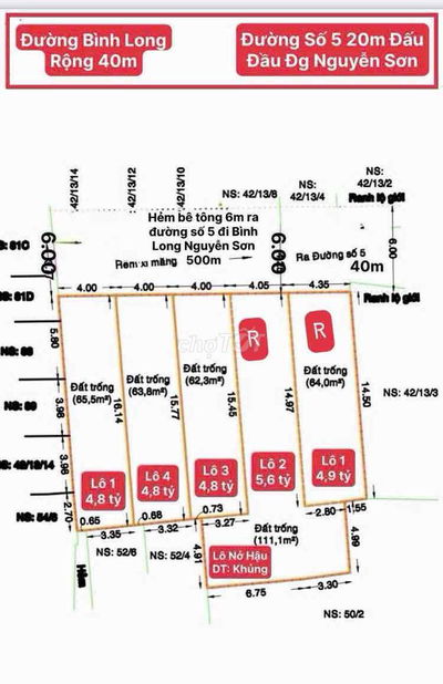 HẺM OTO 6M - GIÁP TÂN PHÚ - XD TỰ DO - 4M X 17M
