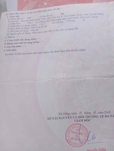 CHÍN CHỦ CẦN BÁN ĐẤT - NHƠN HÒA XUÂN 150MV - ĐÀ NẴNG