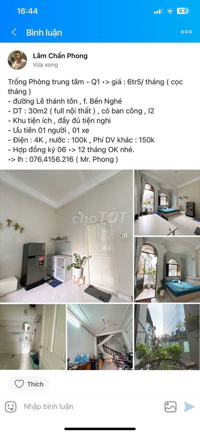 Trống phòng Lê thánh tôn, Q1 •> 6tr5