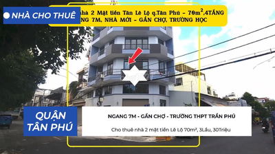 Cho thuê nhà 2 mặt tiền Lê Lộ 70m², 4TẦNG, 30Triệu - NGANG 7M