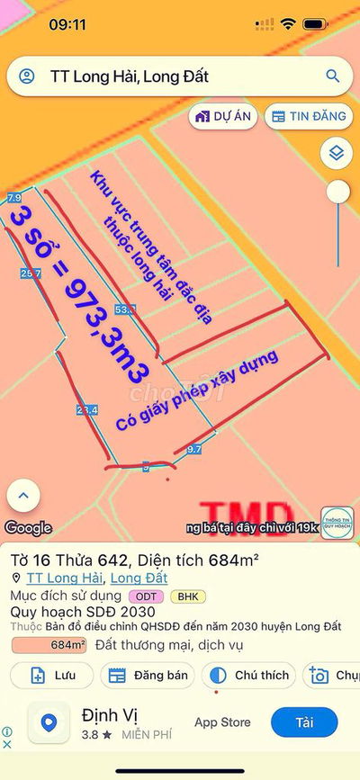 Chính chủ bán đất trung tâm Long Hải - Có sẵn sổ + giấy phép xây dụng