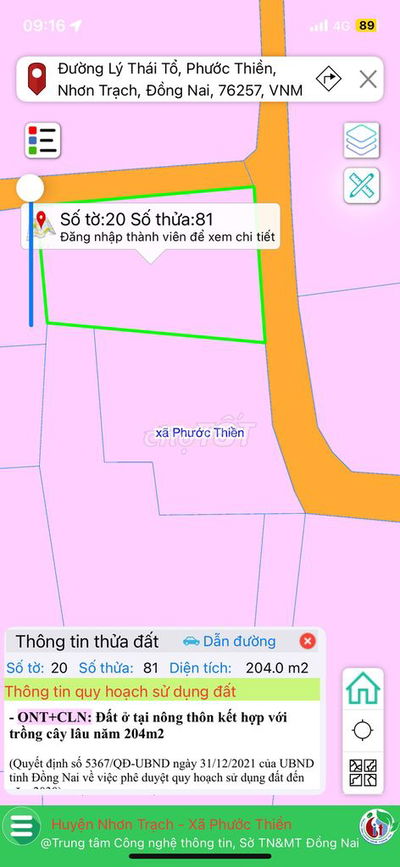 Lô đất 2 Mặt Tiền 204m2 xã Phước Thiền Nhơn Trạch