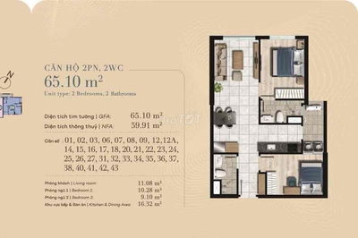 2PN 65m2 2pn The Gió Riverside P Bình Thắng