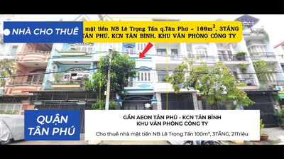 Cho thuê nhà mặt tiền NB Lê Trọng Tấn 100m², 3TẦNG- KHU VĂN PHÒNG