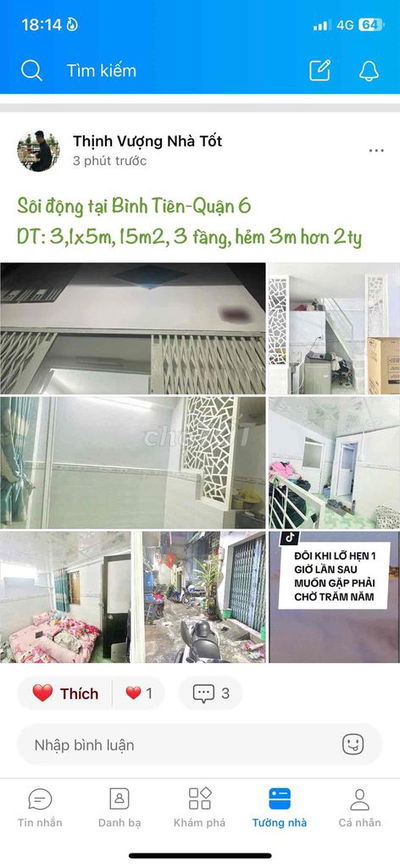 💥💥LONG LANH N.H.ẤT TẠI BÌNH TIÊN. HẬU GIANG, HỒNG BÀNG Q6: 45M2 SÀN