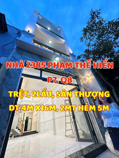 Nhà mới, 180m2, 1trệt, 2 lầu, ST,  H2385 Phạm Thế Hiển P6, Q8. N4mx16m