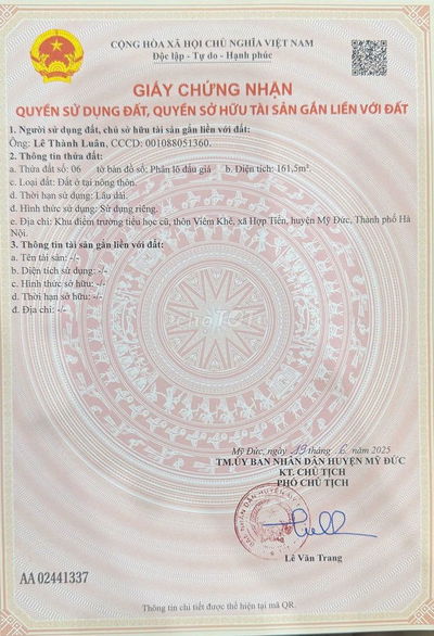 CHÍNH CHỦ BÁN ĐẤT SẴN SỔ GIÁ *** MỸ ĐỨC