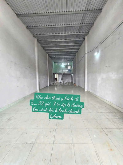 Kho thuê 5×30 gác lửng 7 tr Đường 6A ấp 6 vĩnh lộc B bình chánh tphcm