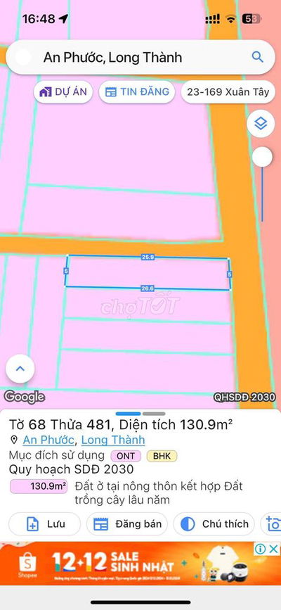 Lô góc 2mt  ngay nhà văn hoá ấp 3 an phước dt 130m2