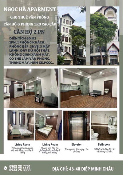 CHO THUÊ CĂN HỘ 2PN CAO CẤP TẠI 46-48 DIỆP MINH CHÂU