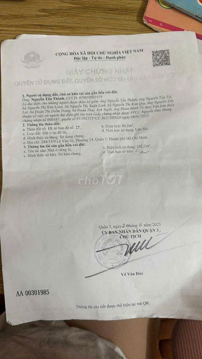 chính chủ bán nhà trệt lửng 2 lầu hẻm 284 lê văn sỹ P14 Q3 142m2