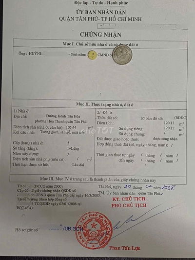 Nhà cấp 4 dt120m2 đất tiện xây CHDV hẻm Kênh Tân Hóa, Q. Tân Phú