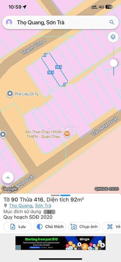 Đất Mạc Tiền 5m5 Thành Vinh 4 Sác Biển  Diện Tích : 92m Ngang 5m  Hướn