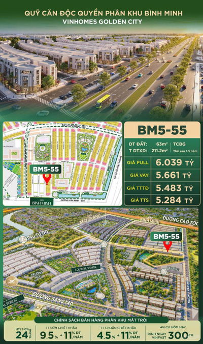 Vinhomes Dương Kinh (240ha),  giá F1 từ 5 tỷ 4 tầng, vị trí vàng, chiết khấu sâu, quà tặng khủng