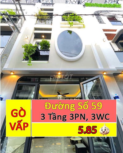 Bán Nhà 3 Tầng Đường Số 59, Quận Gò Vấp, 44m2, ̣̣̣̣̣̣3PN, 5.85 Tỷ