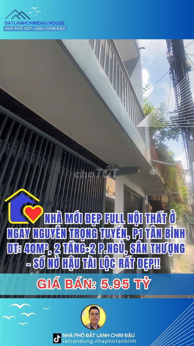 NHÀ NGUYỄN TRỌNG TUYỂN, MỚI ĐẸP, 40M²+2 TẦNG ĐÚC +2 PN, CHỈ 5.95T!