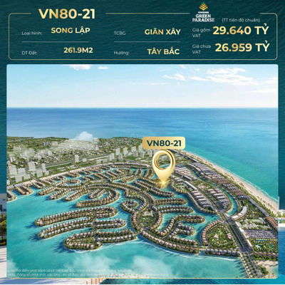 Căn biệt thự song lập mặt biển Cần Giờ tại mặt đường 26m view toàn cảnh đi kèm các tiện ích chỉ 50m